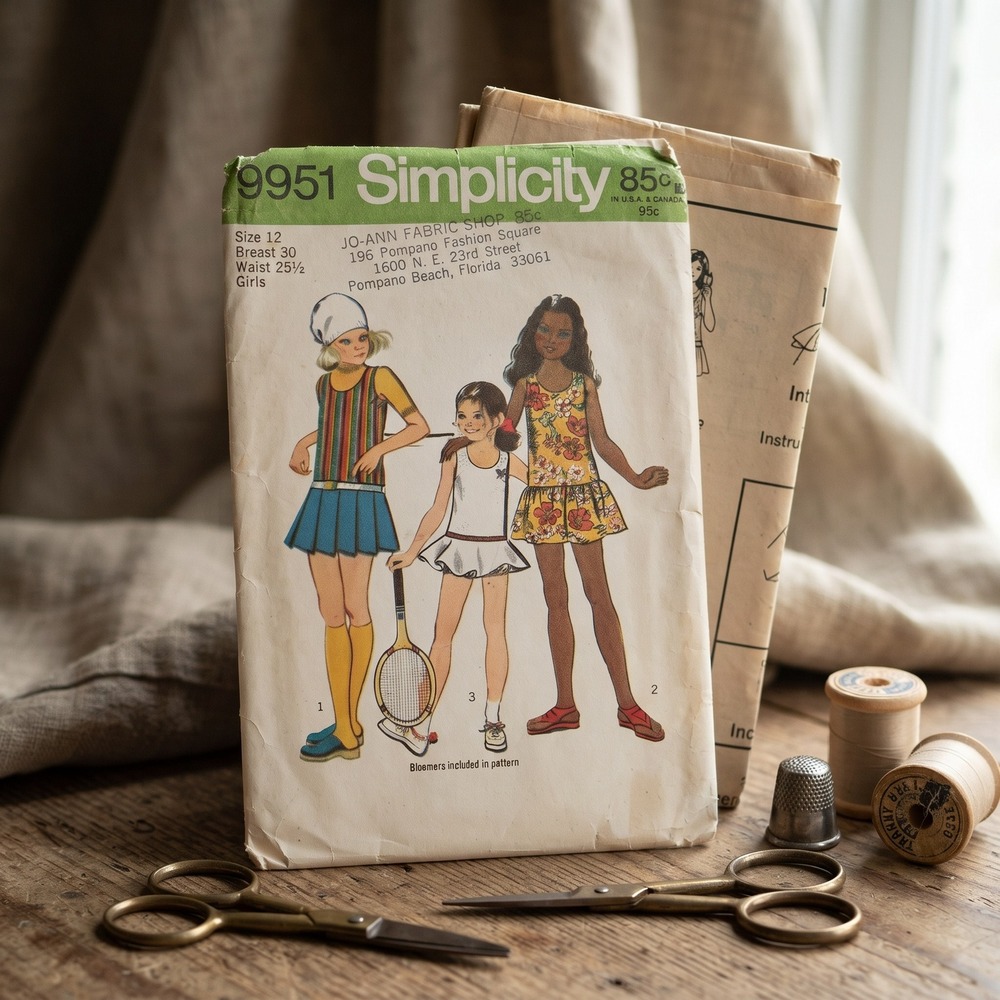 Vintage 1972 Simplicity 9951 Girls Tennis Mini Dress‎ Bloomers Pattern Size 12